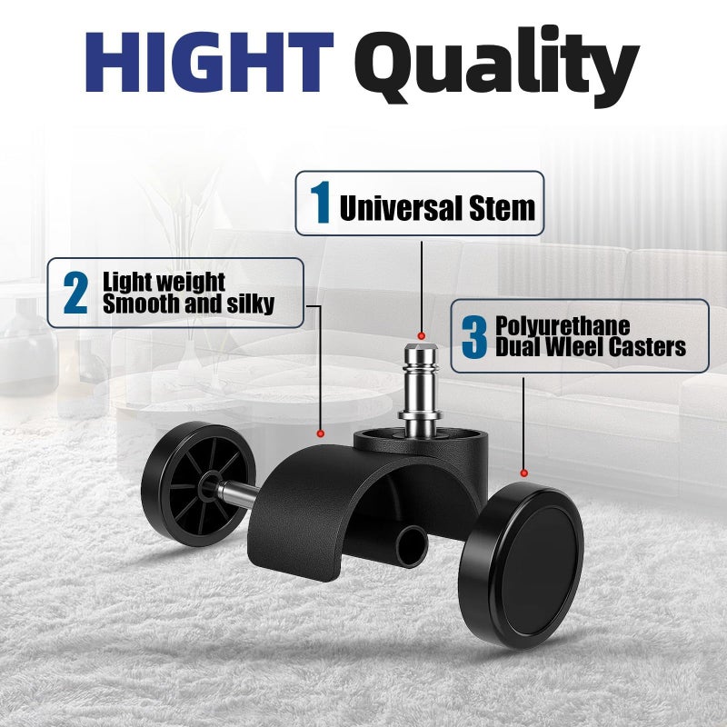 Sytopia Office Chair Wheels, Universal Standard Stem 7/16 inch x 7/8 inch, 2"" Upgraded Quiet Caster Wheels Safe for All Floors Include Hardwood & Carpet, Not for 1KEA, Easy to Install, Set of 5 - Image 3